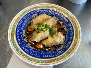 Close-Up of Dumplings with Scallions and Sauce