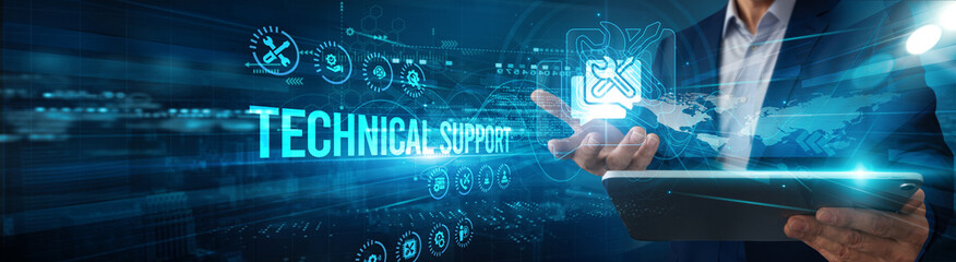 Specialists using tablets analyze technical support request data for troubleshooting, monitoring...