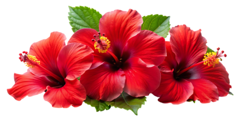 Tropical Red Hibiscus Flowers – Isolated on White Background – PNG – GENERATIVE AI