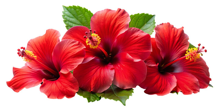 Tropical Red Hibiscus Flowers – Isolated on White Background – PNG – GENERATIVE AI