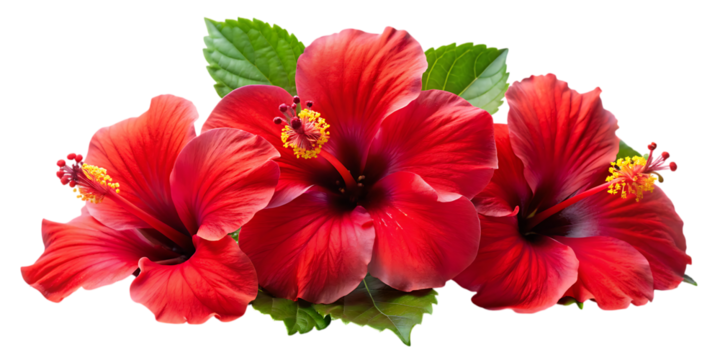 Tropical Red Hibiscus Flowers – Isolated on White Background – PNG – GENERATIVE AI