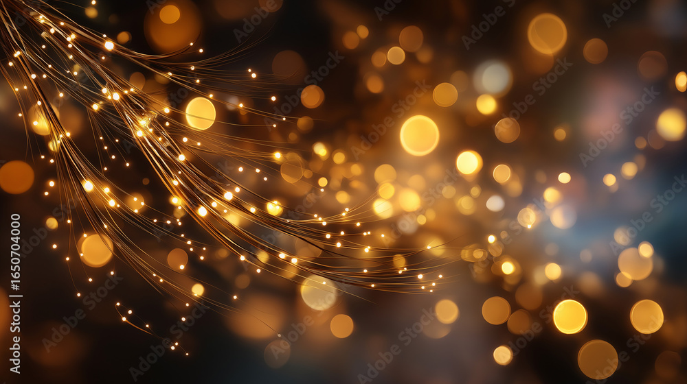 Poster golden bokeh: a mesmerizing spectacle of golden bokeh, with delicate strands of light weaving throug