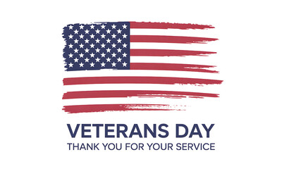 Veterans Day Tribute with American Flag Brushstroke and Thank You Message on transparent background