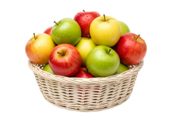 Colorful Fresh Apples in a White Basket on Black Background for Healthy Diet and Nutrition