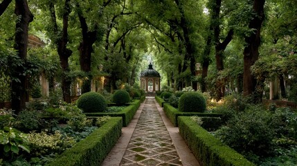 Serene Linear Pathway in a Lush Public Garden Surrounded by Nature