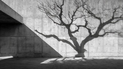 Obraz premium Modern Public Art Abstract Composition with Tree Shadow on Wall