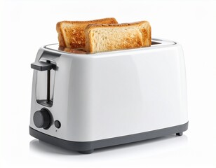 White Toaster with Two Slices of Toast on white background 