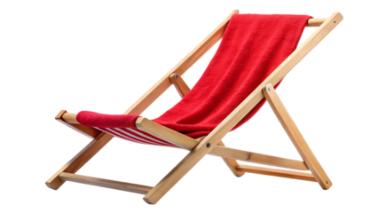 A Deck Chair with a Red Towel Isolated on White Background as Transparent. PNG. AI GENERATED