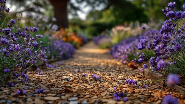 Detailed Texture of Decomposed Granite Pathway Surrounded by Flowers