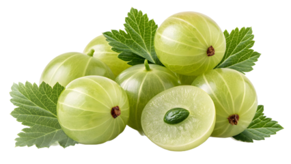 Fresh Amla fruits pile PNG with glossy green surface, high-resolution transparent fruit image for food, health, and Ayurvedic design projects.
