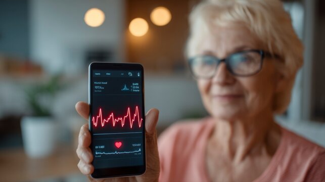 Elderly Person Reviewing Heart Condition on Smartphone Display