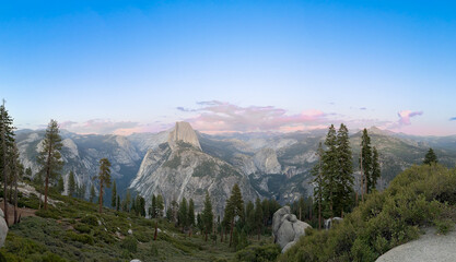 Yosemite National Park, California US. Sunset on Half Dome from Yosemite Valley. High quality photo