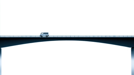 Fototapeta premium Crossing a Bridge, A minimalist illustration of a courier's van crossing a large, modern bridge over a river. Symbolizing connection and reach.