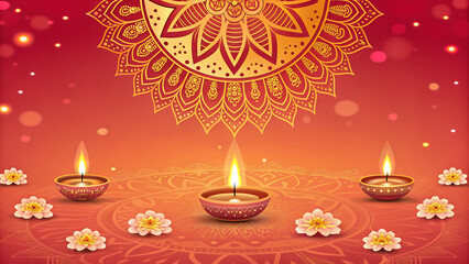 Festive diwali background with mandala pattern candles and flowers for celebration and decoration design