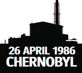 Black Silhouette Of Chernobyl Nuclear Power Plant With April 26 1986 Text