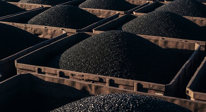 Black Gravel Piles in Industrial Containers in Outdoor Setting