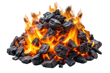 Burning Coals Game Asset Isolated on White Background as Transparent. PNG. AI GENERATED