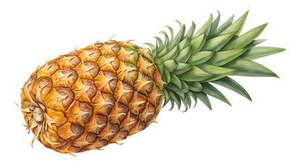 Whole pineapple PNG with detailed rind and leafy top, high-resolution transparent tropical fruit image for food, design, and decoration projects.
