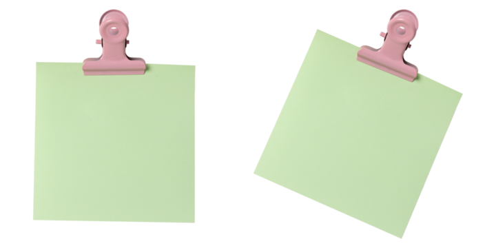 set of blue blank sticky note paper with pink clip isolated on transparent png background,note paper message office business tag sign