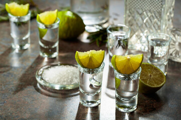 Mexican tequila with lime and sea salt.