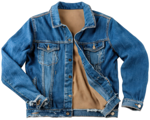 Trendy ripped denim jacket with frayed edges, blue casual outerwear, classic style, relaxed fit, textured fabric, youthful fashion, comfortable and stylish