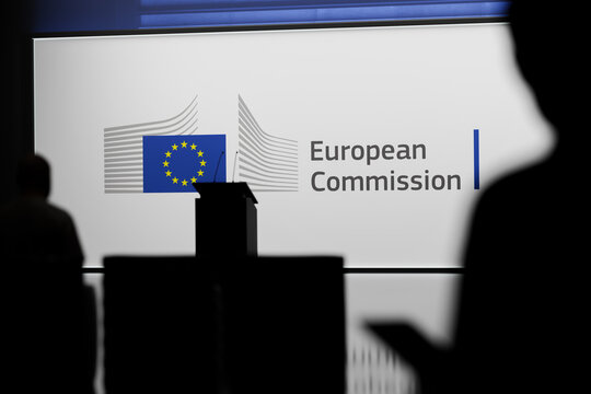 Guilherand-Granges, France - August 16, 2025. European Commission is the executive branch of the European Union, responsible for proposing legislation and implementing decisions.