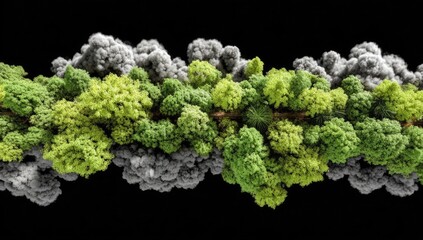 Chain of clustered, colored molecular structures