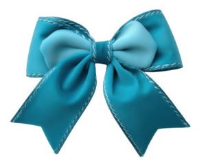 Blue ribbon bow with velvet texture, folded loops, stitched edges, decorative accessory, isolated on transparency background, elegant and cheerful design for gift wrapping or fashion