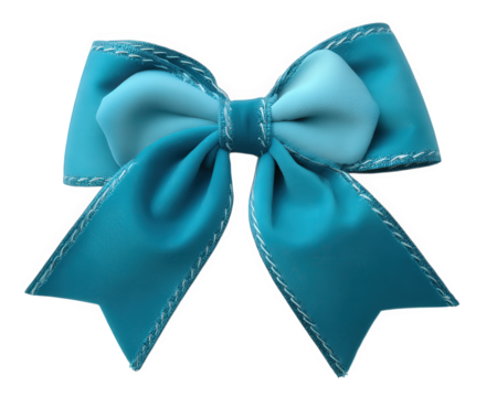 Blue ribbon bow with velvet texture, folded loops, stitched edges, decorative accessory, isolated on transparency background, elegant and cheerful design for gift wrapping or fashion