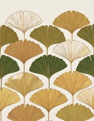 Pattern of stylized ginkgo leaves in earth tones on a light background