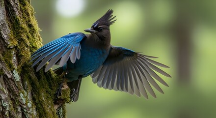 Steller&rsquo;s Jay on a branch