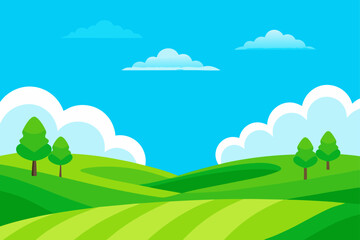 Fototapeta premium A Vibrant Green Golf Course Stretches Under a Clear Blue Sky