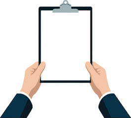 Man Holding Clipboard With White Paper Isolated on Transparent Background