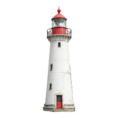 Old lighthouse, white with red top, isolated on a white background