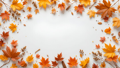 Capture autumn's beauty with vibrant maple leaves surrounding a blank canvas for your fall designs