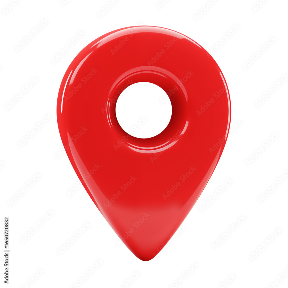 Poster glossy red map pointer pin icon symbolizing a location or destination isolated on transparent backgr
