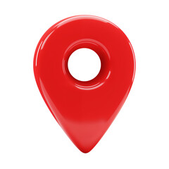 Glossy red map pointer pin icon symbolizing a location or destination isolated on transparent background
