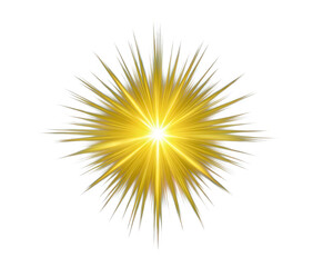 Radiant yellow starburst with sharp spiky edges, glowing light effect, isolated on transparent background, perfect for sale, discount, or best value promotional design