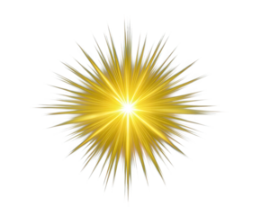 Radiant yellow starburst with sharp spiky edges, glowing light effect, isolated on transparent background, perfect for sale, discount, or best value promotional design