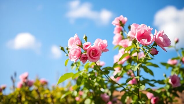 pink flowers against blue sky - Powered by Adobe