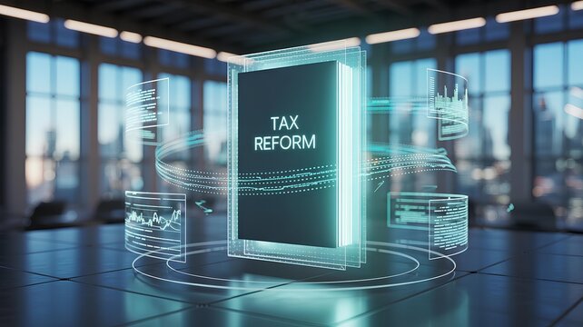 Modern digital tax reform concept represents changes to tax laws and regulations