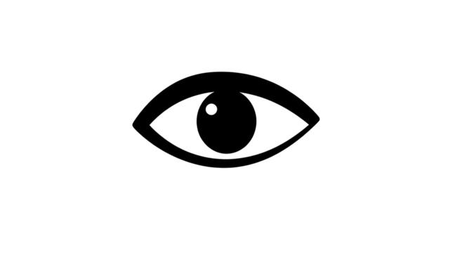 Simple Stylized Eye Icon with Bold Black Outline and Large Centered Pupil – Transparent Background - Powered by Adobe