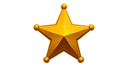 Gold Sheriff’s Star Badge – Five-Pointed Metallic Design with Raised Edges and Decorative Details – Transparent Background