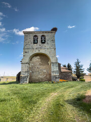 Nuestra Sra de las Candelas Church in Calahorra de Boedo, Palencia, with stork nest
