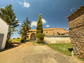 Nuestra Sra de las Candelas Church in Calahorra de Boedo, Palencia, with stork nest