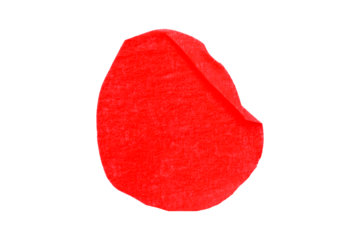 Red circle masking tape sticker with crumpled edges, separate crumpled round paper on transparent background.