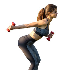 A young slim athletic girl in sportswear with snakeskin prints performs a set of exercises. Fitness...