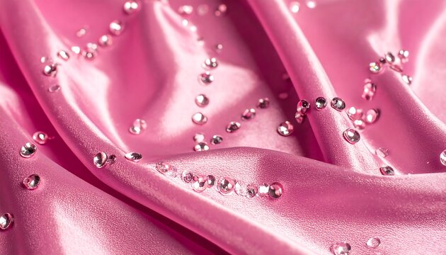 Pink satin fabric with scattered, clear rhinestones - Powered by Adobe