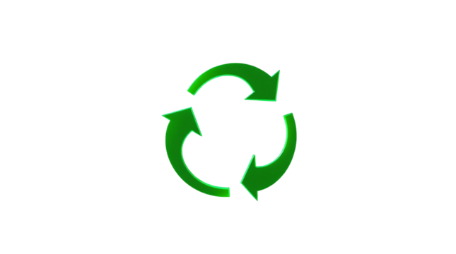 3D Render of Green Recycling Symbol with Circular Arrows – Transparent Background