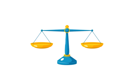 Digital Illustration of Blue Balance Scale with Yellow Pans – Transparent Background